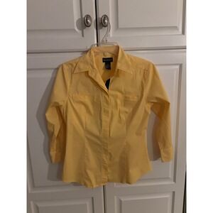 Bay Studio Women's Yellow Button Down Shirt Size S 3/4‎ Sleeve Cotton Blend